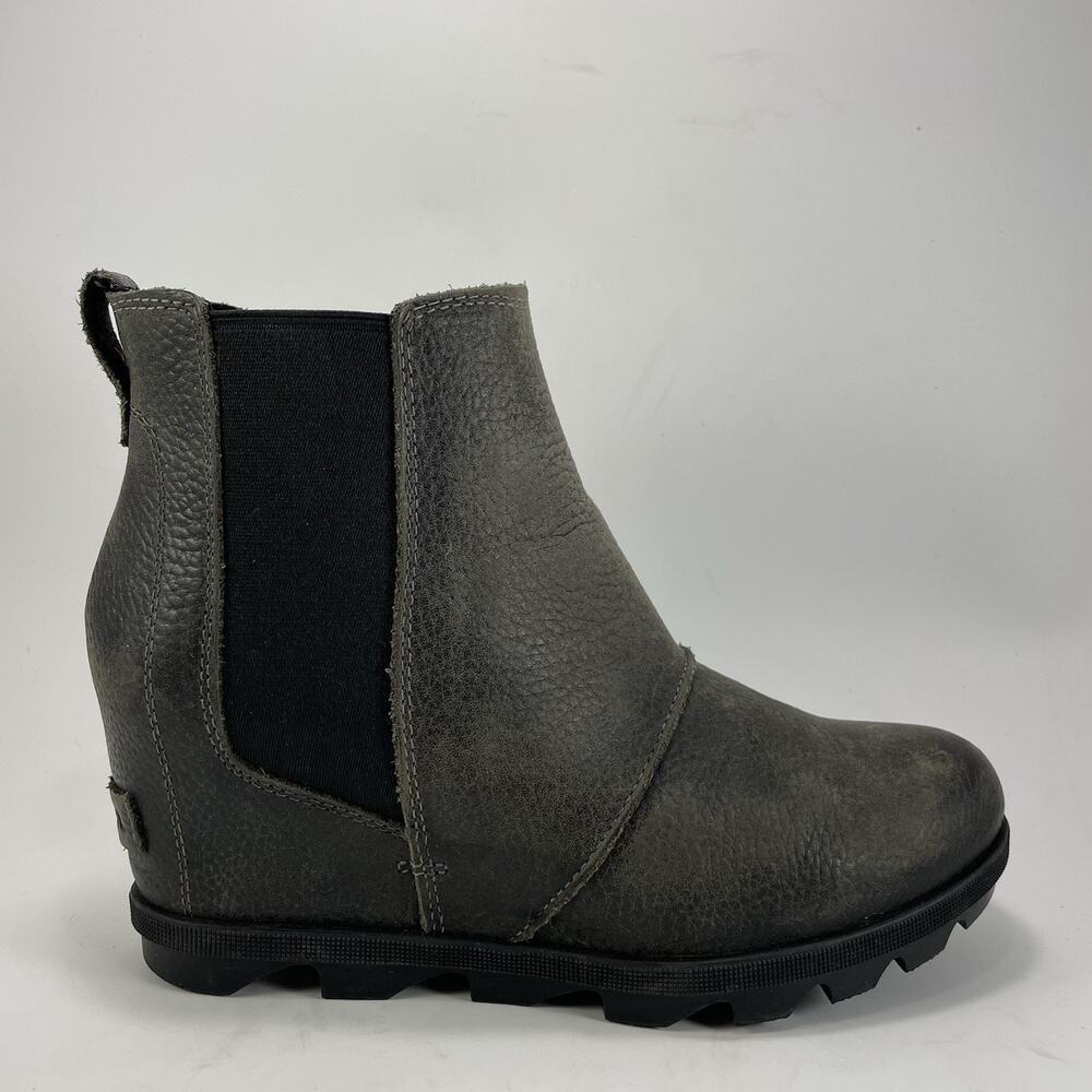 Sorel Joan of Arctic Wedge II Chelsea Boot Quarry Gray Leather Womens Size 9.5